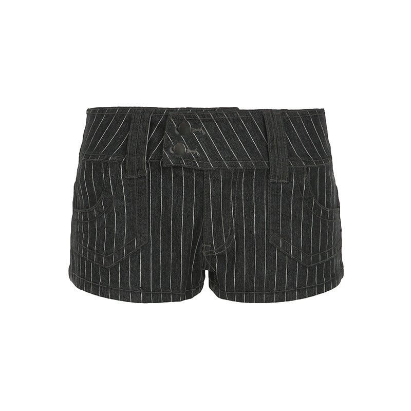 Damen Designer Denim-Shorts mit Streifenmuster und taillierter Passform EB