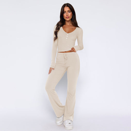 Damen Set aus bequemem Langarm-Top und lässiger Hose EB