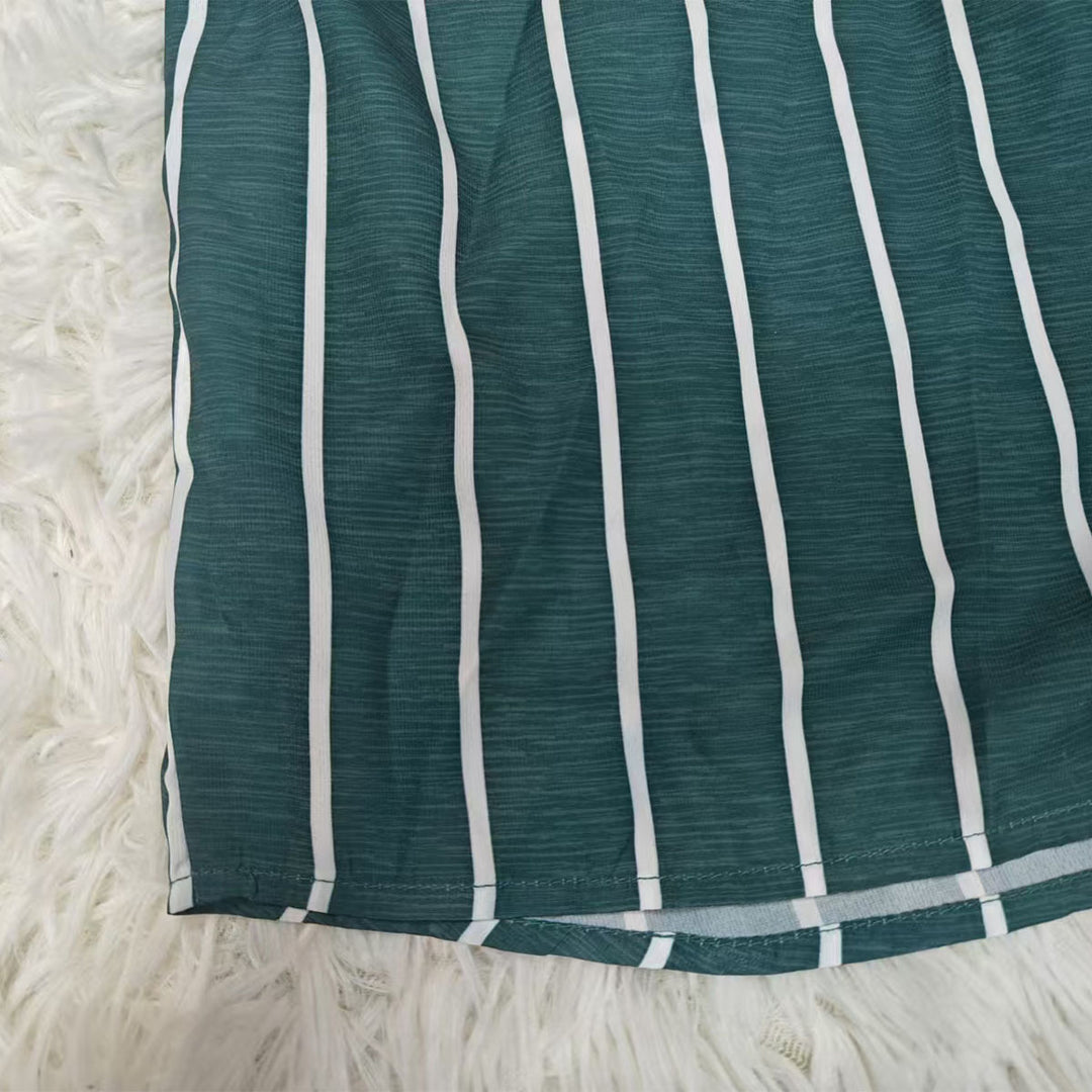Damen lässige Hemdbluse mit vertikalen Streifen und Brusttasche EB