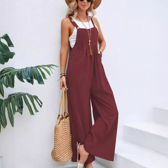Damen lässiger Jumpsuit mit breiten Beinen und modischen Trägern EB