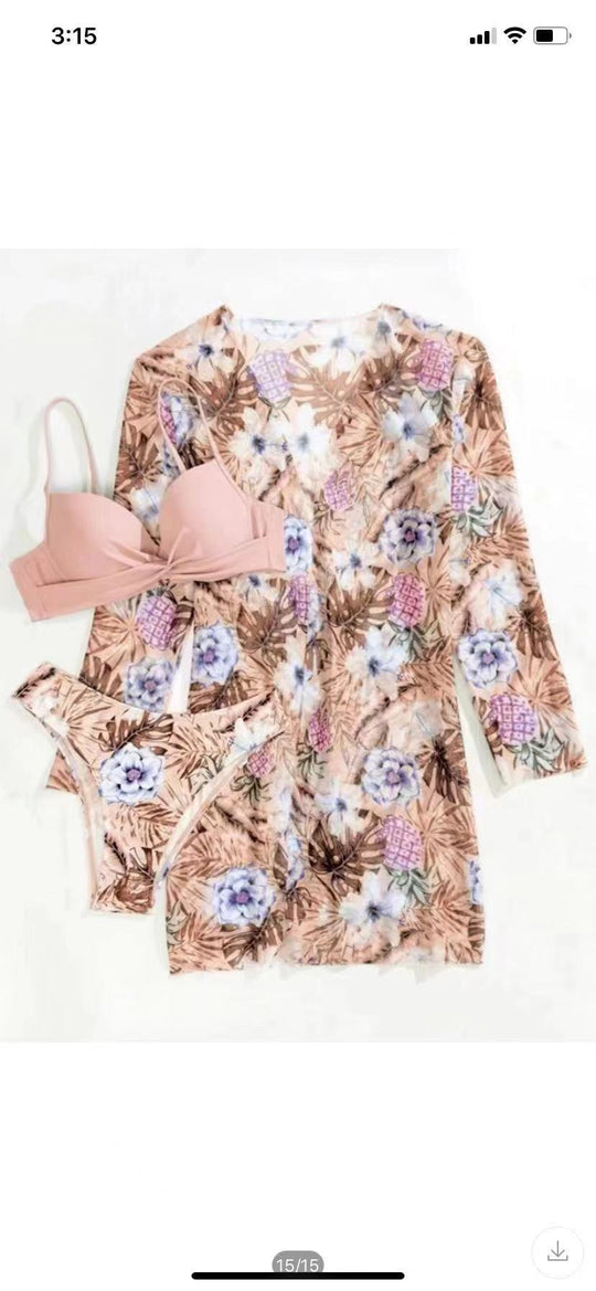 Damen Bikini-Set mit floralen Mustern und elegantem Cover-Up EB