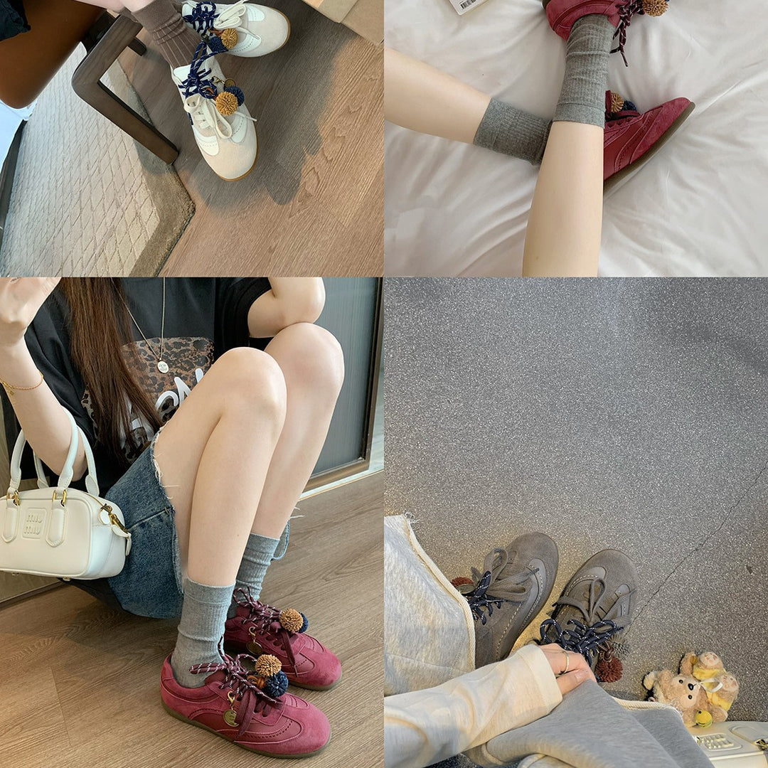 Damen modische Freizeit-Sneaker mit dekorativen Pompons und innovativem Schnürsystem EB