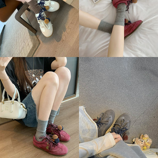 Damen modische Freizeit-Sneaker mit dekorativen Pompons und innovativem Schnürsystem EB