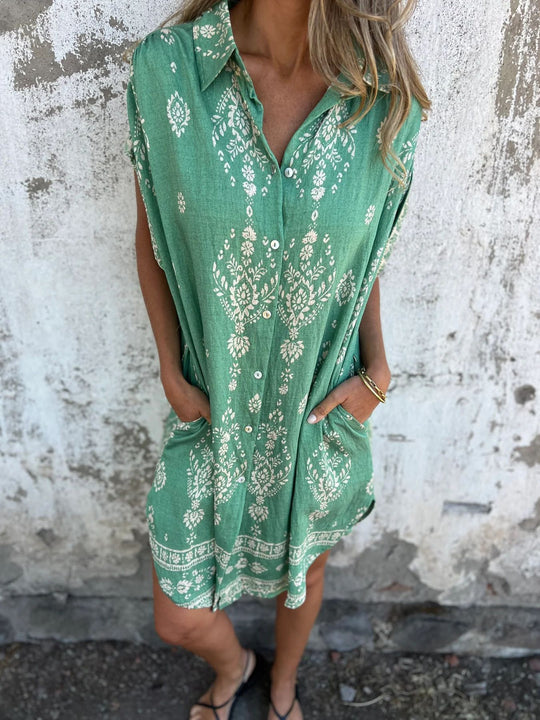 Damen modisches Hemdblusenkleid mit feinem Muster EB