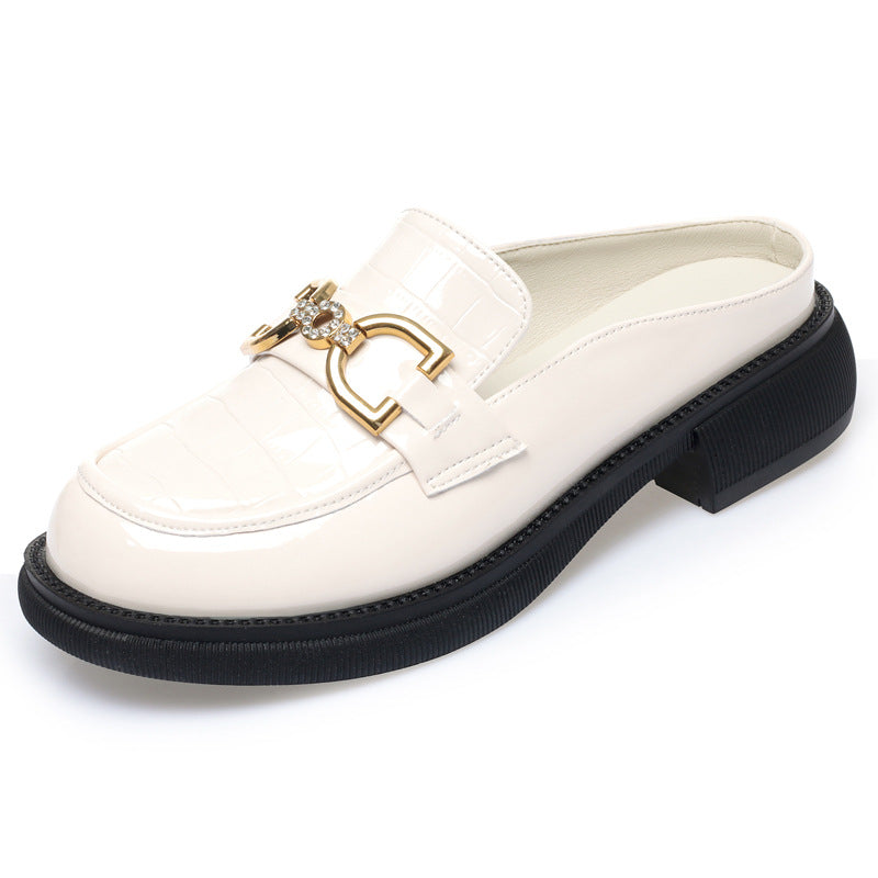 Damen elegante Mokassins mit modisch glänzendem Obermaterial und dekorativem Schmuckdetail EB
