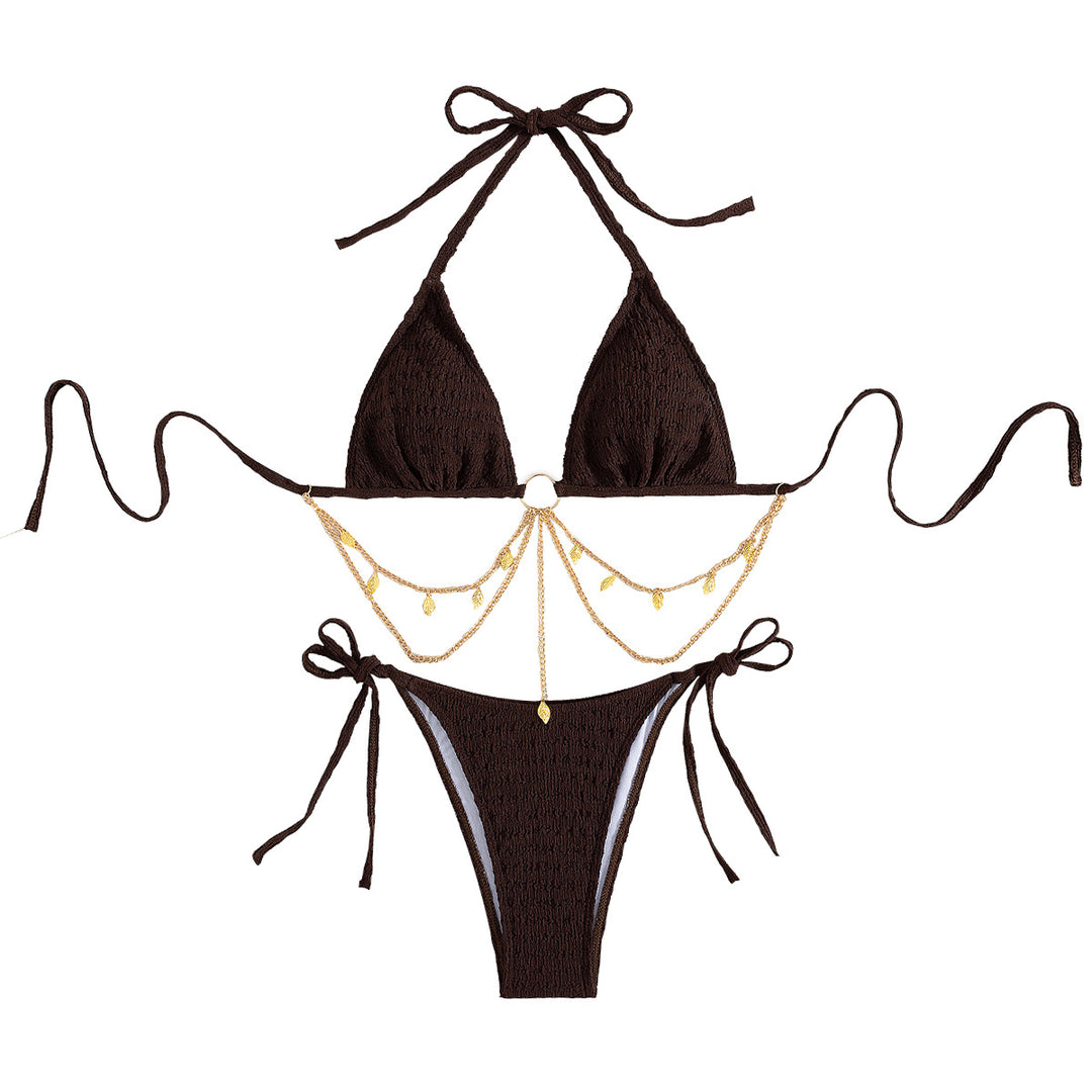 Damen Triangel-Bikini mit goldenen Kettenverzierungen EB