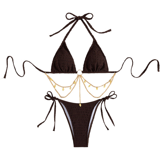 Damen Triangel-Bikini mit goldenen Kettenverzierungen EB