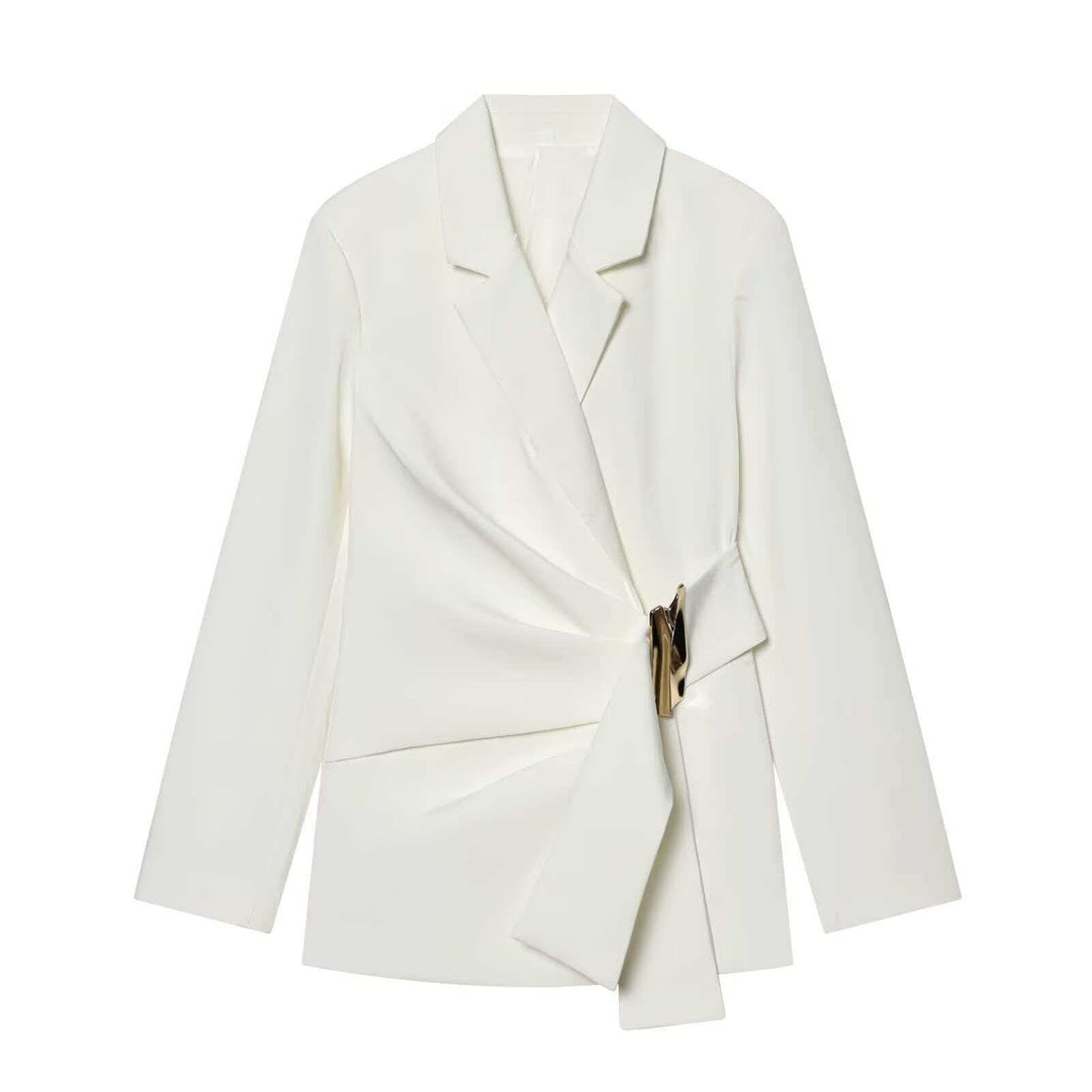 Damen nan elegante High‑Waist Weitbein-Anzughose mit flachem Bund und verdeckter Naht EB