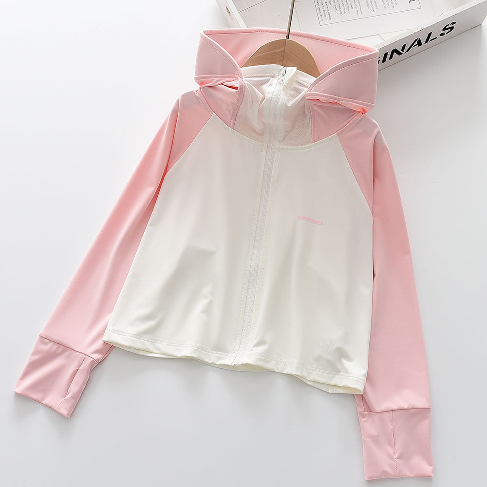 Mädchens nan leichte sonnenschutz Zip-Up Hoodie Schwimm Rash Guard mit Daumenlöchern EB