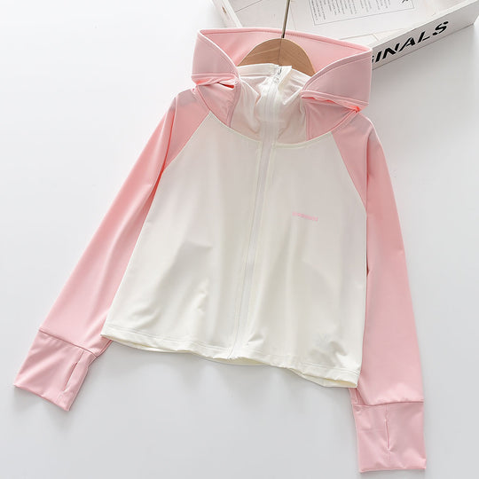 Mädchens nan leichte sonnenschutz Zip-Up Hoodie Schwimm Rash Guard mit Daumenlöchern EB
