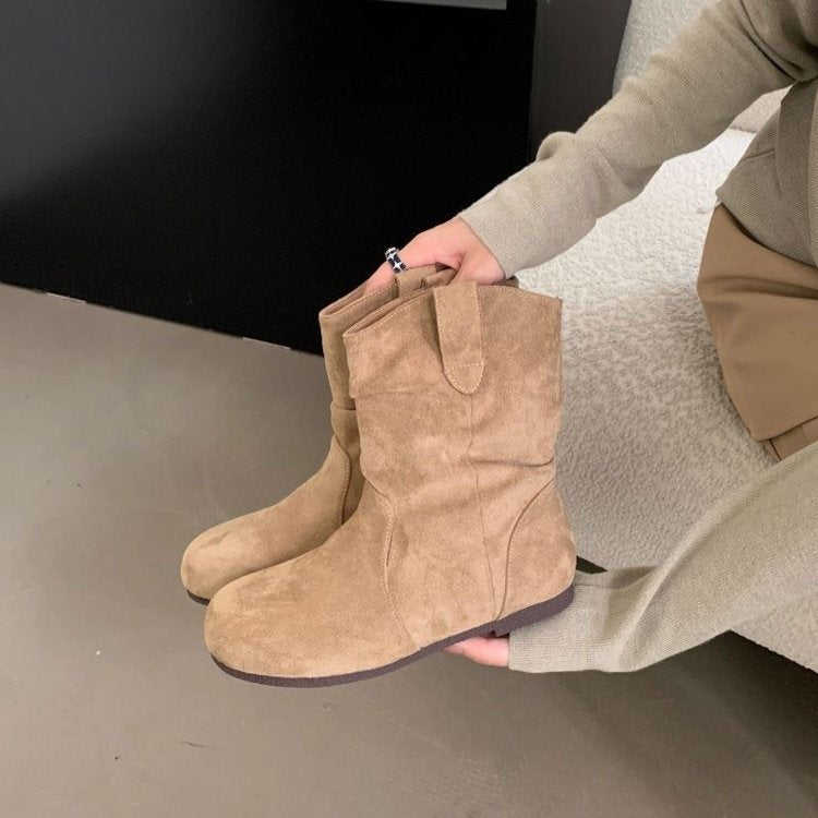 Damen Elegante Stiefel mit weichem Veloursleder und rutschfester Sohle EB