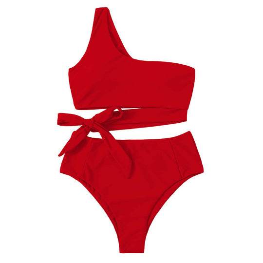 Damen Einseitiger Bikini mit hohem Bund und elegantem Knoten EB