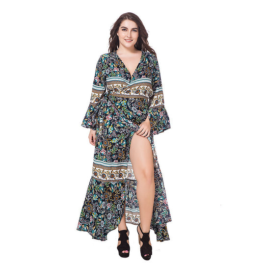 Damen Maxikleid mit kunstvollem floralen Design und leichten Rüschendetails EB