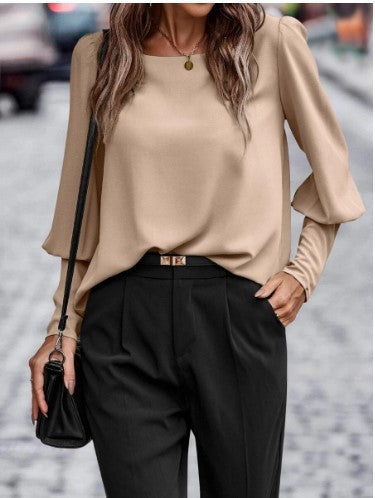 Damen elegante Bluse mit puffärmeligen Details und strukturiertem Stoff EB