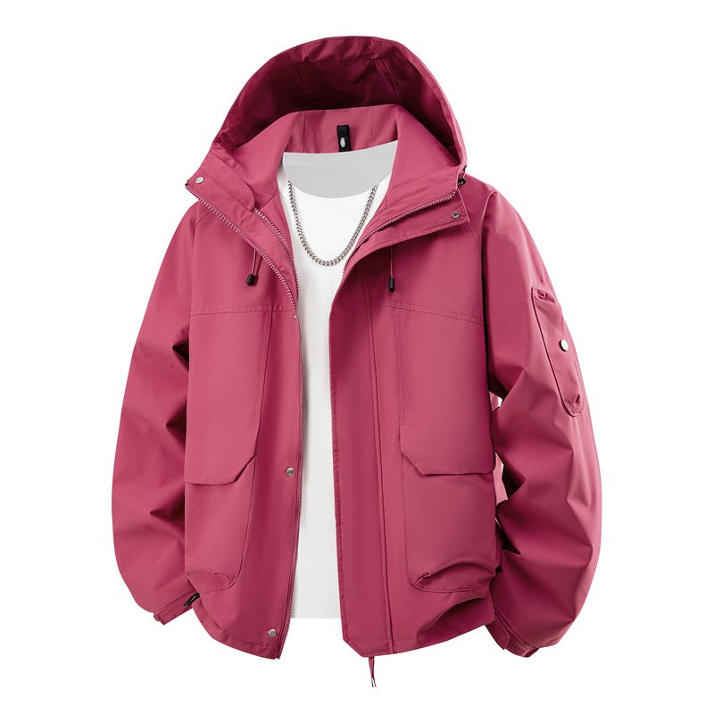 Herren wasserdichter Kapuzen-Outdoorblouson mit winddichter Membran, verstellbarem Saum und multifunktionalen Taschen EB