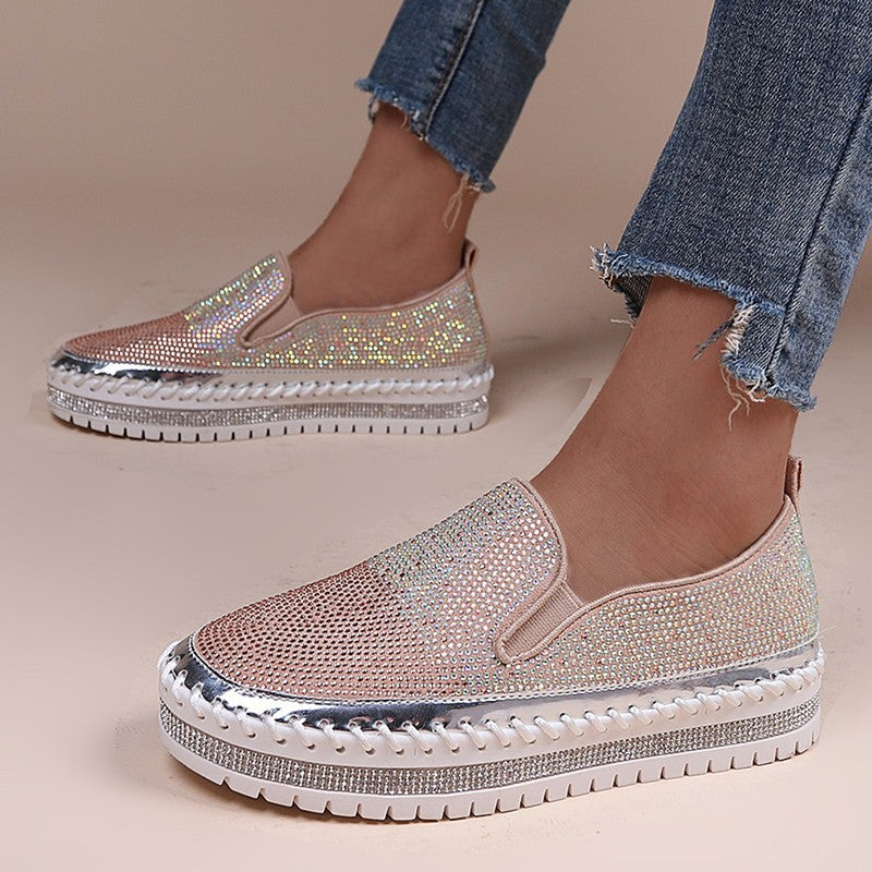 Damen Slip-On Schuhe mit funkelndem Strass und komfortablem Plateau EB