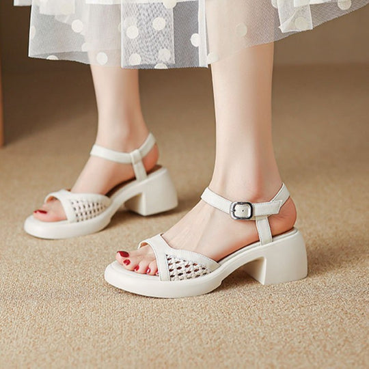Damen elegante Plateau-Sandalen mit modischem Riemen und ergonomischem Fußbett EB
