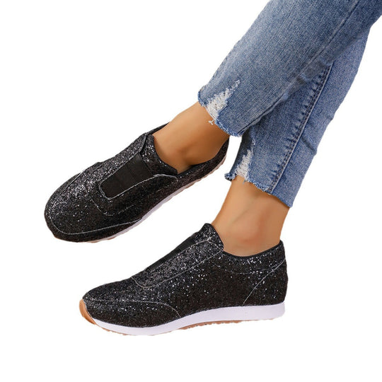 Damen Sportliche Slip-On Sneakers mit funkelndem Glitzer-Heel EB