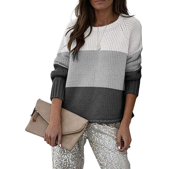 Damen Strickpullover mit modernem Farbblockdesign EB