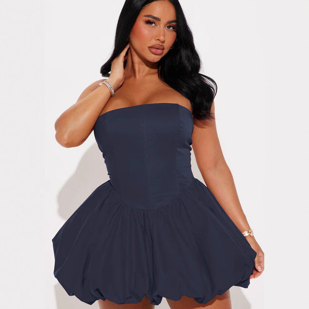 Damen Trägerloses Babydoll-Kleid mit voluminösem Saum EB