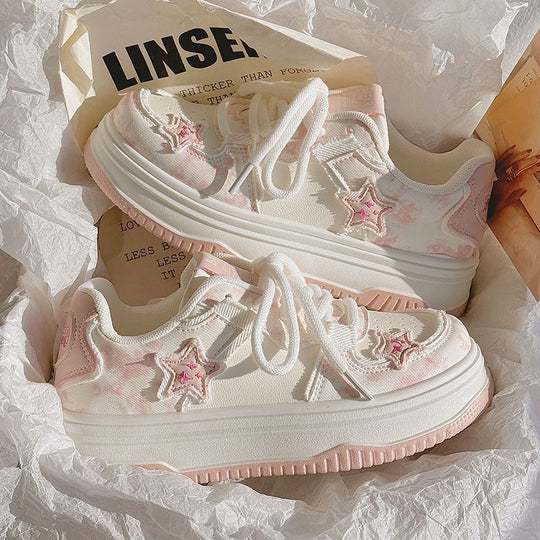 Damen Modische Sneakers mit Sternen-Applikationen EB