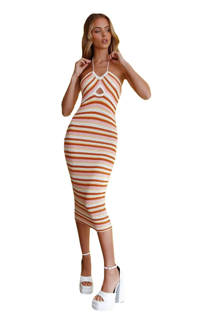 Damen gehäkeltes Sommerkleid mit einzigartigem Rückenausschnitt EB
