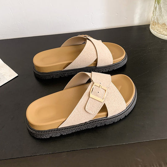 Damen Komfortable Mules mit modischem Schnallen-Detail EB
