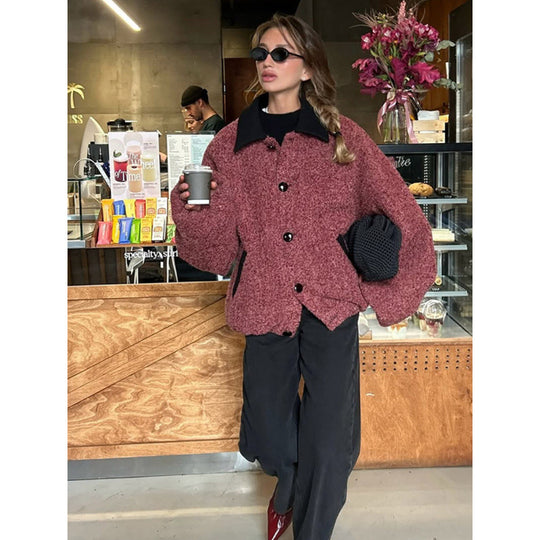 Damen Oversize Strickjacke mit hohem Kragen und Knopfdetails EB