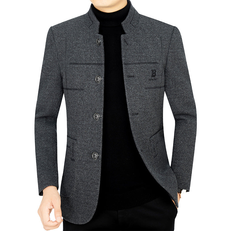 Herren Kurzmantel-Blazer mit Stehkragen und dekorativen Ziernähten EB
