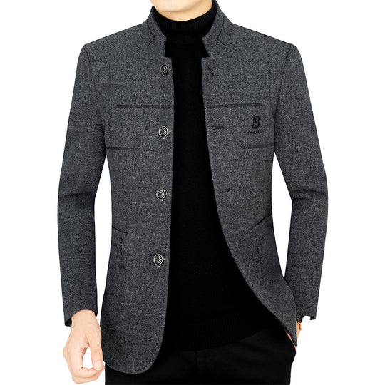 Herren Kurzmantel-Blazer mit Stehkragen und dekorativen Ziernähten EB