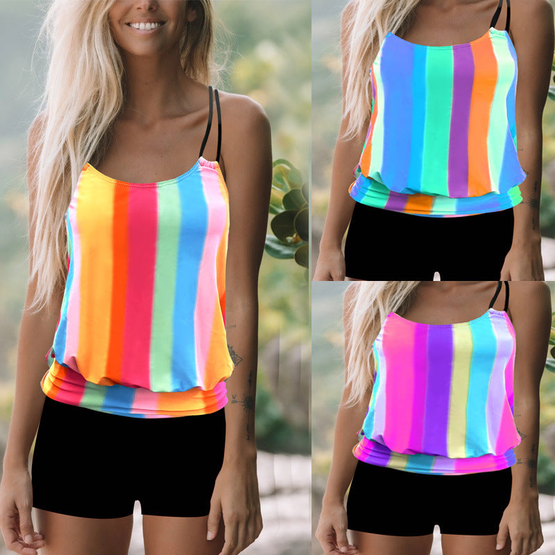 Damen Strandtop mit farbenfrohen Streifen und bequemen Shorts EB