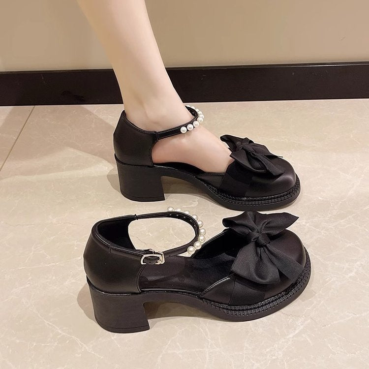 Damen Sandalen mit eleganter Schleifenverzierung und modischem Perlenriemen EB