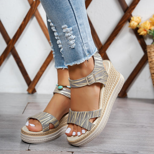 Damen Wedge-Sandalen mit elegantem Riemendesign und atmungsaktivem Obermaterial EB