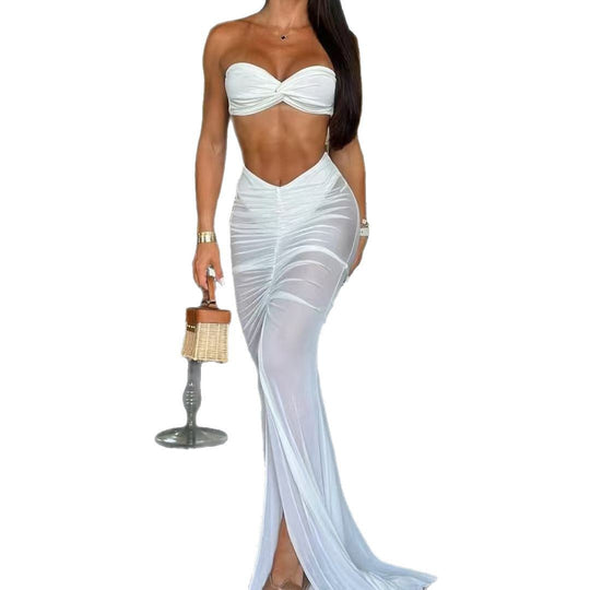 Damen Langes Schocken Kleid mit Raffung EB