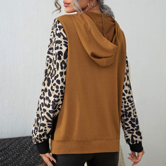 Damen Kapuzenpullover mit auffälligem Leopardenmuster und Farbblockdesign EB