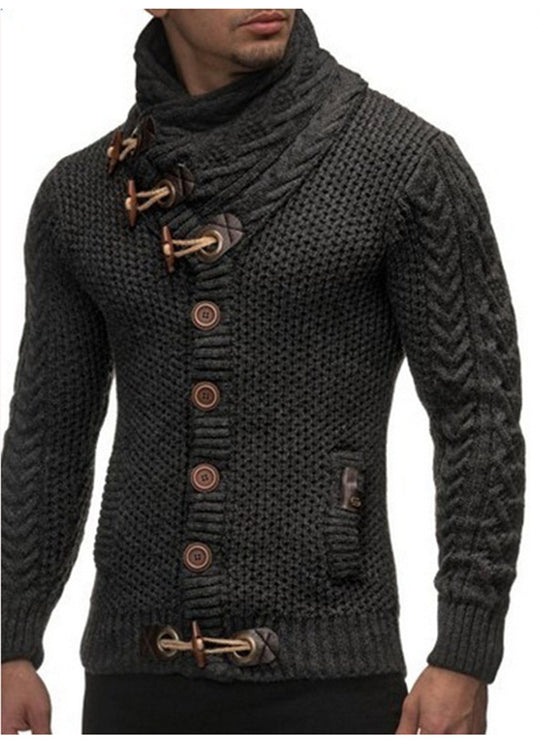 Herren Strickjacke mit asymmetrischem Kragen und einzigartigem Knopfdesign EB