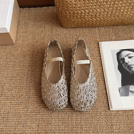 Damen Elegante Ballerinas mit modischer Riemchenbindung und weichem Stoff EB