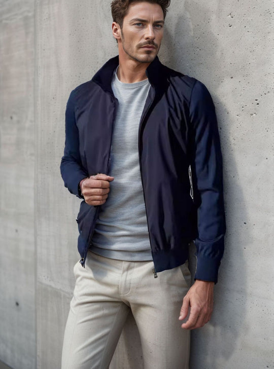 Herren stylische Freizeitjacke mit hohem Kragen und praktischen Taschen EB