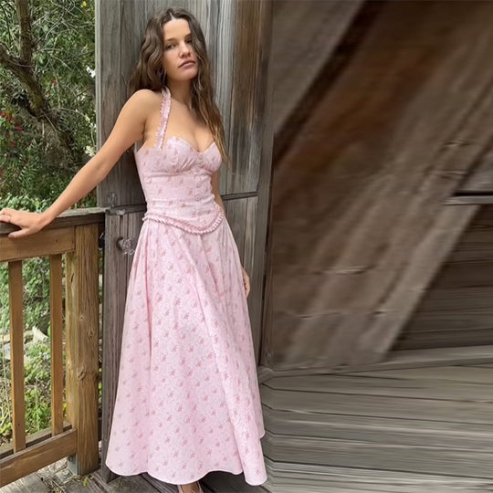Damen Abendkleid mit floralen Mustern und elegantem Bustier EB