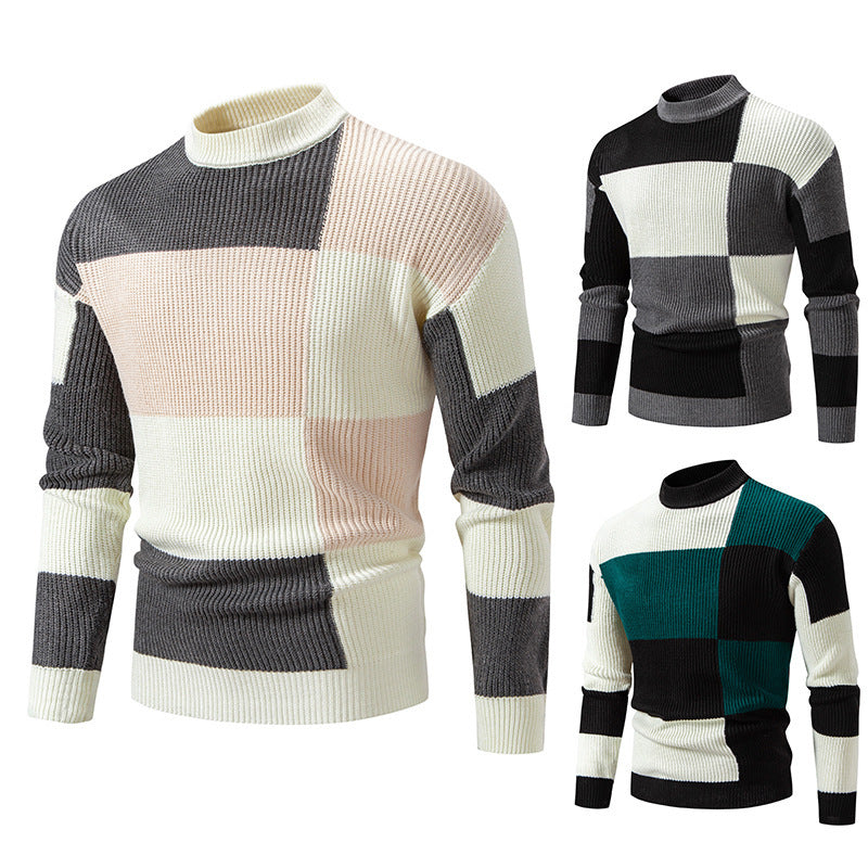 Herren modischer Rollkragenpullover mit strukturiertem Karomuster EB