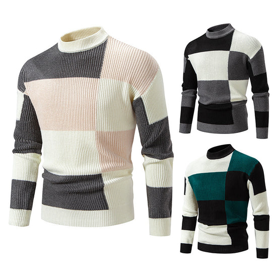 Herren modischer Rollkragenpullover mit strukturiertem Karomuster EB