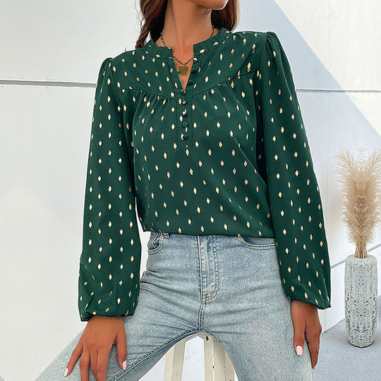 Damen Bluse mit feinem Druck und Knopfdetails EB