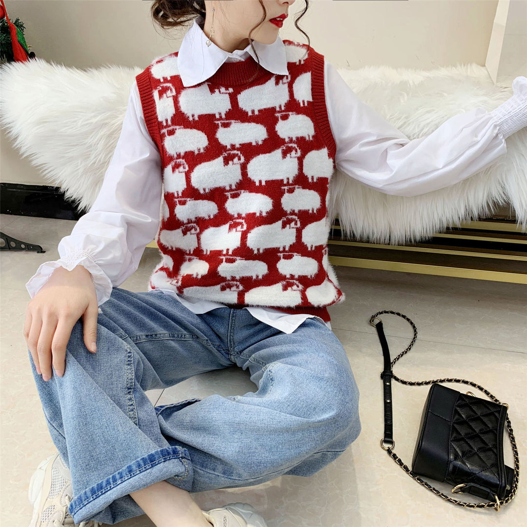 Damen Strickpullover mit verspieltem Tiermotiv und lässigem Schnitt EB