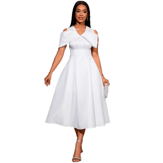 Damen Elegantes Midi-Kleid mit schickem Drapierungsakzent und voluminösem Oberteil EB