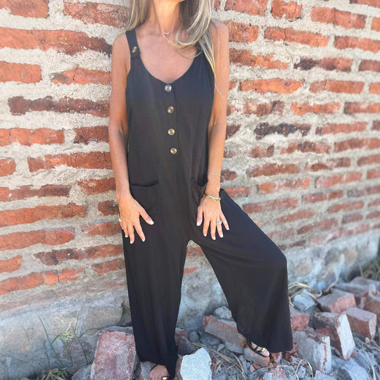 Damen Lässiger Jumpsuit mit Knopfdetails und Seitentaschen EB