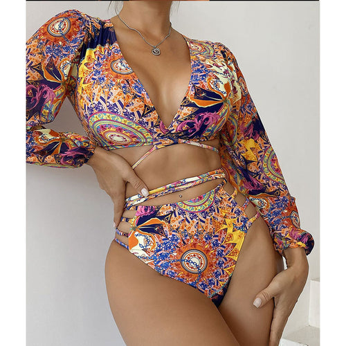 Damen Bikiniset mit langärmligem Oberteil und stylischem Cut-Out EB