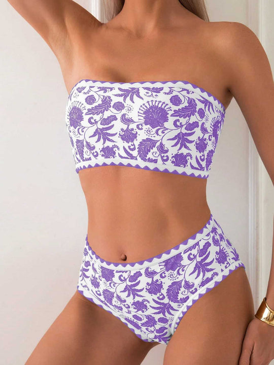 Damen Bandeau-Bikini mit trendigem floralen Design EB
