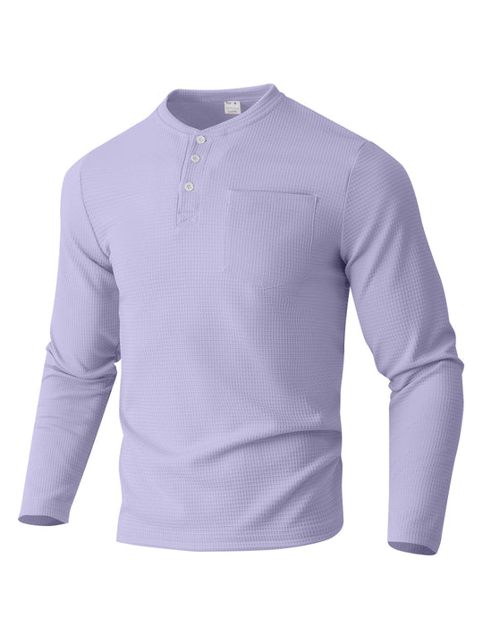 Herren nan Langarm Henley mit Waffelstruktur und Brusttasche thermisches Langarmshirt EB