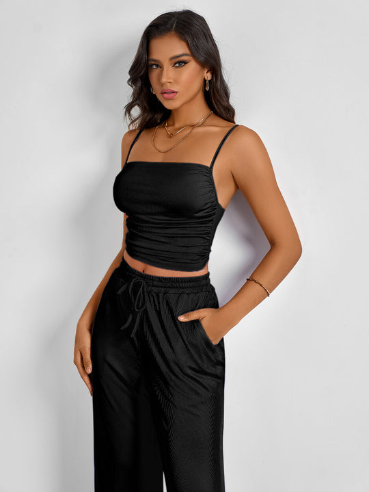 Damen Ripp-Top mit verstellbaren Spaghettiträgern und elastischer Taille EB