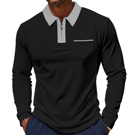 Herren nan langärmeliges Polo mit halbem Reißverschluss, aufgesetzter Brusttasche und feiner Strukturjersey-Qualität EB